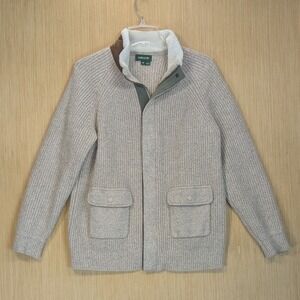 Orvis‎ Men's Ribbed Lambswool Zip Front Jacket Sherpa Collar Casual Men's Medium